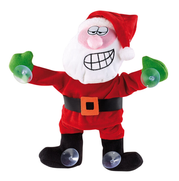 père noel chantant en peluche avec detecteur de son et ventouses pour fenetre deco noel