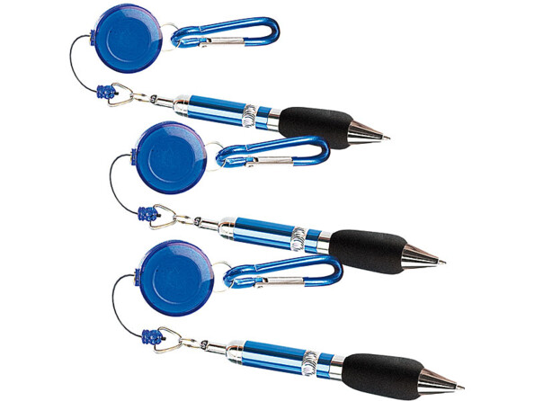 3 stylos zip avec câble enrouleur et mousqueton
