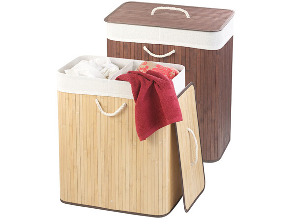 Deux corbeilles à linge en bambou Infactory.