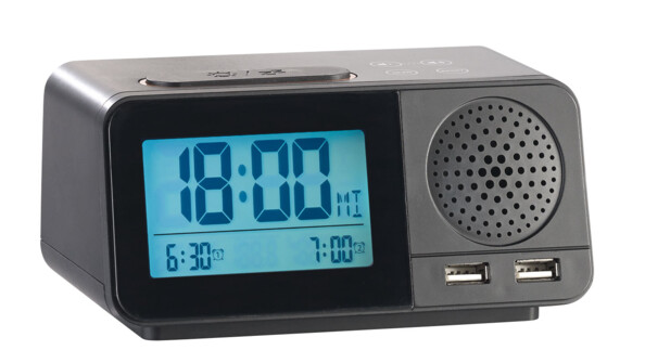 Radio-réveil radio-piloté avec  hygromètre / thermomètre / chargement USB (Reconditionné)