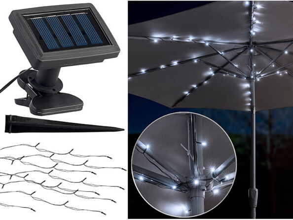 Guirlande solaire à LED pour parasol à 8 brins / 72 LED