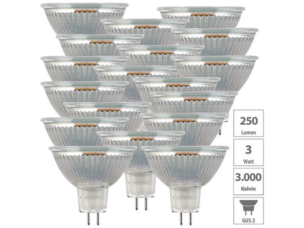 18 spots LED GU5.3 - 3 W - 250 lm - Blanc chaud
