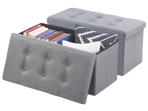 Pack de 2 sièges gris rembourrés avec couvercle et coffre de rangement