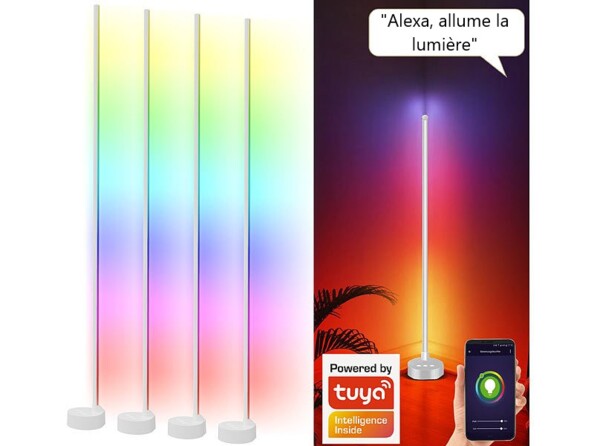 4 lampes à pied LED 12 W connectées coloris blanc de la marque Luminea