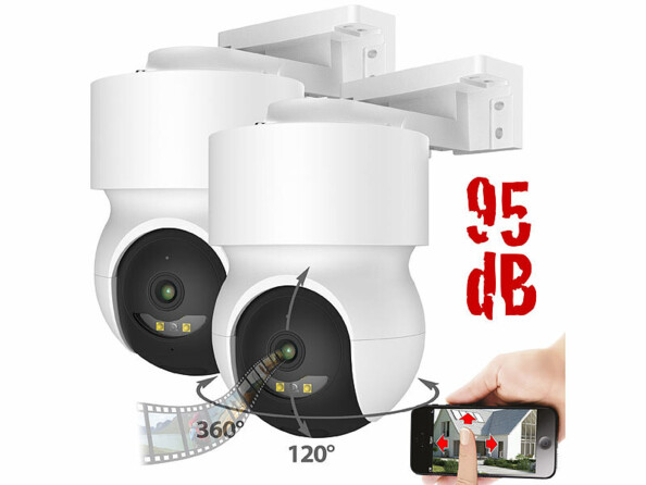 Pack de 2 caméras d'extérieur 2K connectées IPC-392 avec fonction Pan-Tilt, vision nocturne et sirène de la marque 7Links