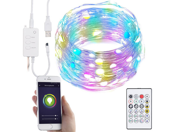 Guirlande à LED RVB connectée compatible commandes vocales - 5 m