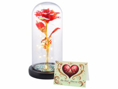 Rose artificielle translucide rouge sous cloche avec LED
