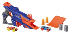 Lanceur de voitures Nerf Nitro Longshot Smash de la marque Hasbro avec 2 voiturettes miniatures, 1 tremplin et 4 obstacles
