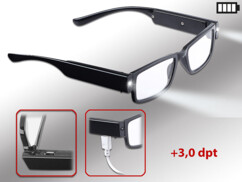 Lunettes pour la lecture avec une dioptrie plus 3,0 et deux petites LED