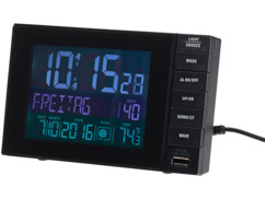réveil digital lcd couleur avec calendrier temperature phases de la lune sortie usb pour chargement