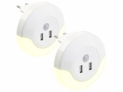 2 veilleuses à LED automatiques sur prise de courant avec 2 ports USB
