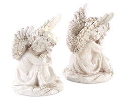 2 anges endormis solaires à LED - 17 cm