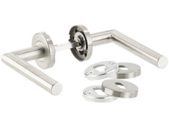 Garniture de porte moderne en inox: 2 poignées avec rosaces AGT