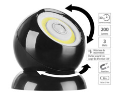Lampe sans fil 200 lm à LED COB et détecteur de mouvement WL-420 - Noir