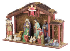 Grande crèche de Noël avec 11 figurines en porcelaine et LED