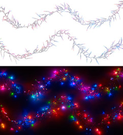 guirlande multicolore tombante forme plumes stalagtites  avec differents modes pour sapin de noel