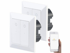 Pack de 2 double interrupteurs connectés LHC-52 avec cadre et mode d'emploi en français de la marque Luminea Home Control
