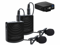 2 microphones sans fil avec récepteur jack 3,5 mm, à fréquence radio 2,4 GHz, portée jusqu'à 25 m