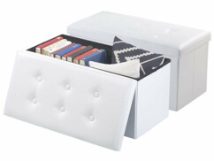 Pack de 2 sièges blancs rembourrés avec couvercle et coffre de rangement