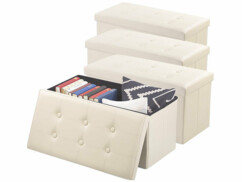 Pack de 4 sièges beiges rembourrés avec couvercle et coffre de rangement