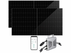 Micro-inverseur connecté SMI-800 avec câble adaptateur AC (connecteur Betteri mâle vers prise à contact de protection, 5 m), matériel de montage pour micro-inverseur, 2 panneaux solaires et câble solaire (pour prise à contact de protection)