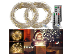 2 guirlandes LED USB télécommandées - 10 m - Blanc chaud