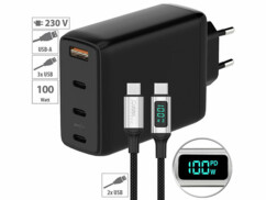 Pack avec chargeur secteur mural USB, câble USB-C et mode d’emploi en français