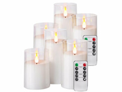 Pack de 6 bougies à LED dans des verres en acrylique transparent avec télécommande et mode d'emploi en français 