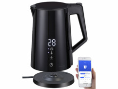 Bouilloire connectée 1,7 litre connectée avec double paroi et choix de la température mise en situation avec un smartphone