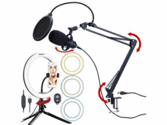 Microphone à condensateur professionnel avec filtre anti-pop et anneau LED