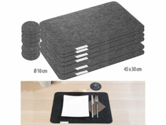 Set de 12 feutres : 6 tapis de 45x30cm et 6 dessous de verre de 10cm, gris foncé