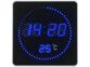 Horloge murale radio-pilotée à LED bleues et affichage de la température.