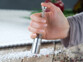 Utilisation à une main d'un mini moulin à épices, sel et poivre sur le plan de travail d'une cuisine